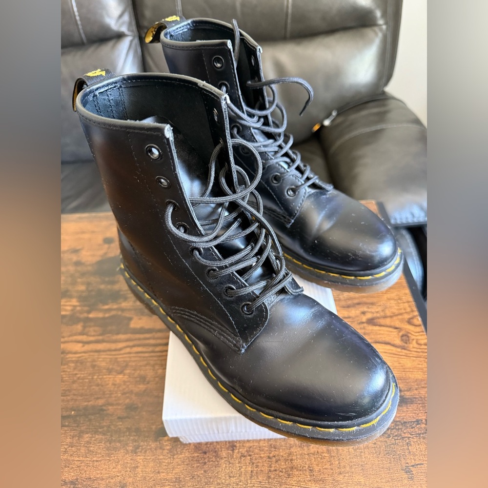 Dr. Martens Black Boots with Yellow Stitching